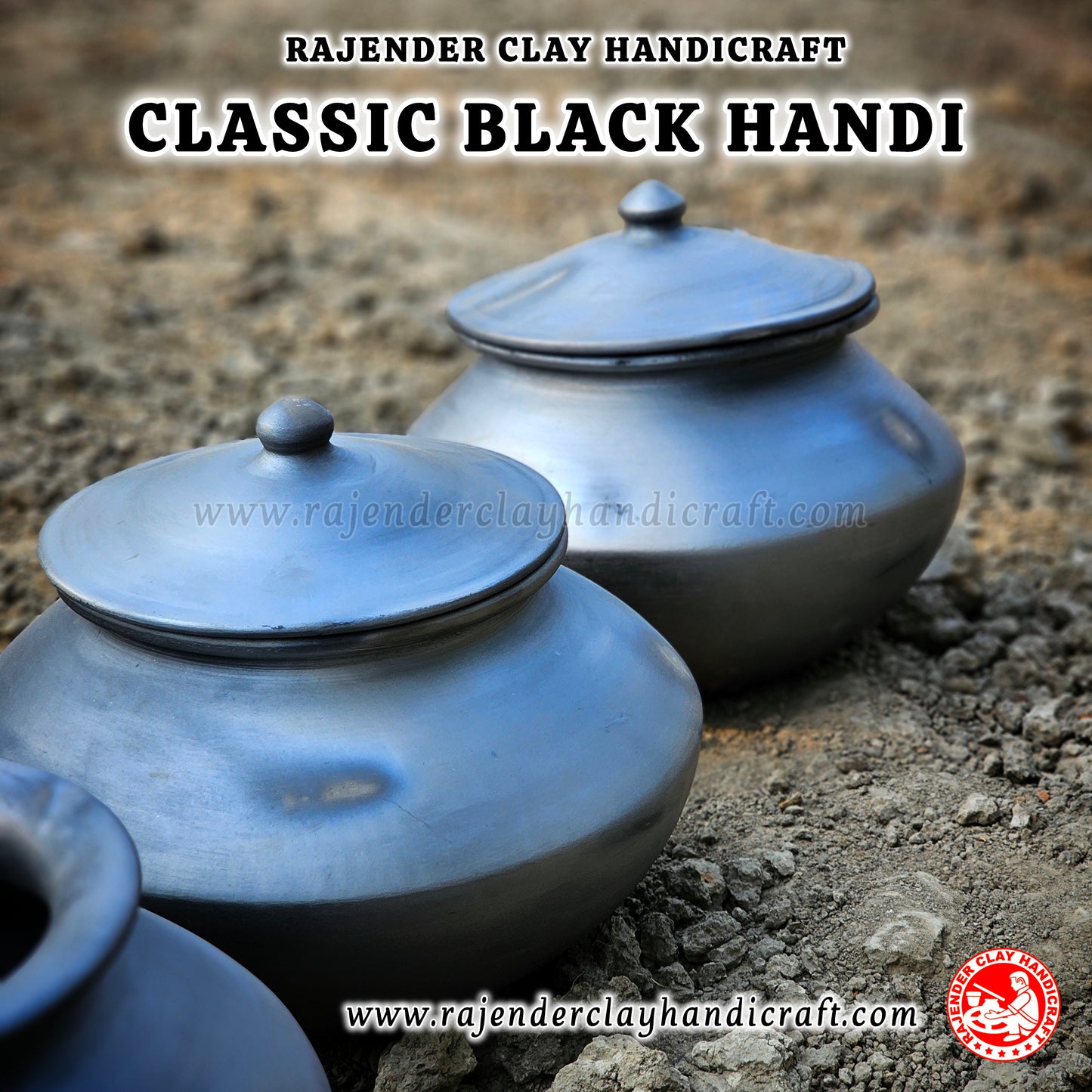 Classic Black Handi by Rajender Clay Handicraft – Traditional Clay Pot for Authentic Cooking