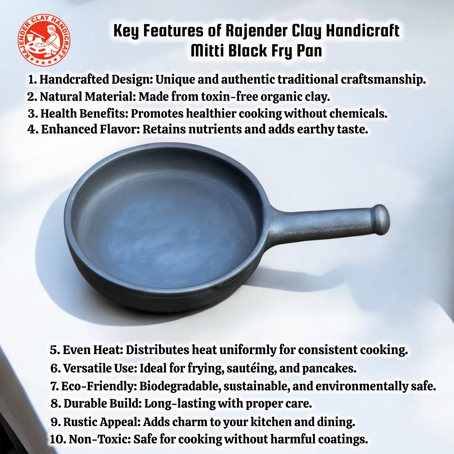 Black Mitti Fry Pan by Rajender Clay Handicraft – Handmade Traditional Clay Skillet