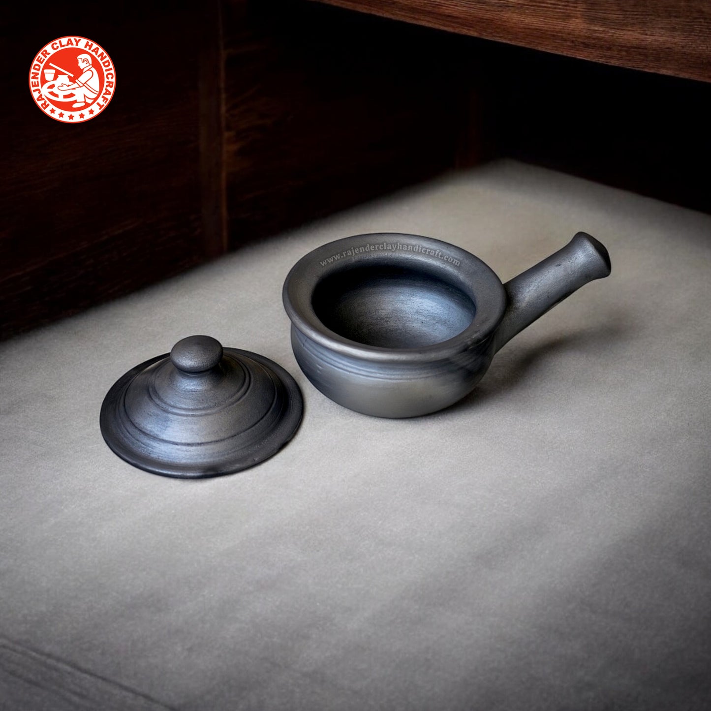 Handmade Black Mitti Tadka Pan for Multi-Purpose Kitchen Use by Rajender Clay Handicraft