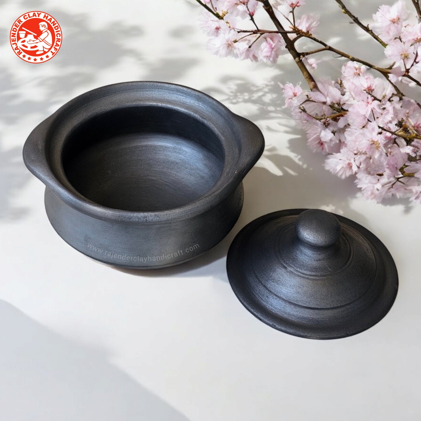 Black Serving Pot by Rajender Clay Handicraft | 100% Handmade Mitti Pot | Versatile Clay Pot for All Types of Serving