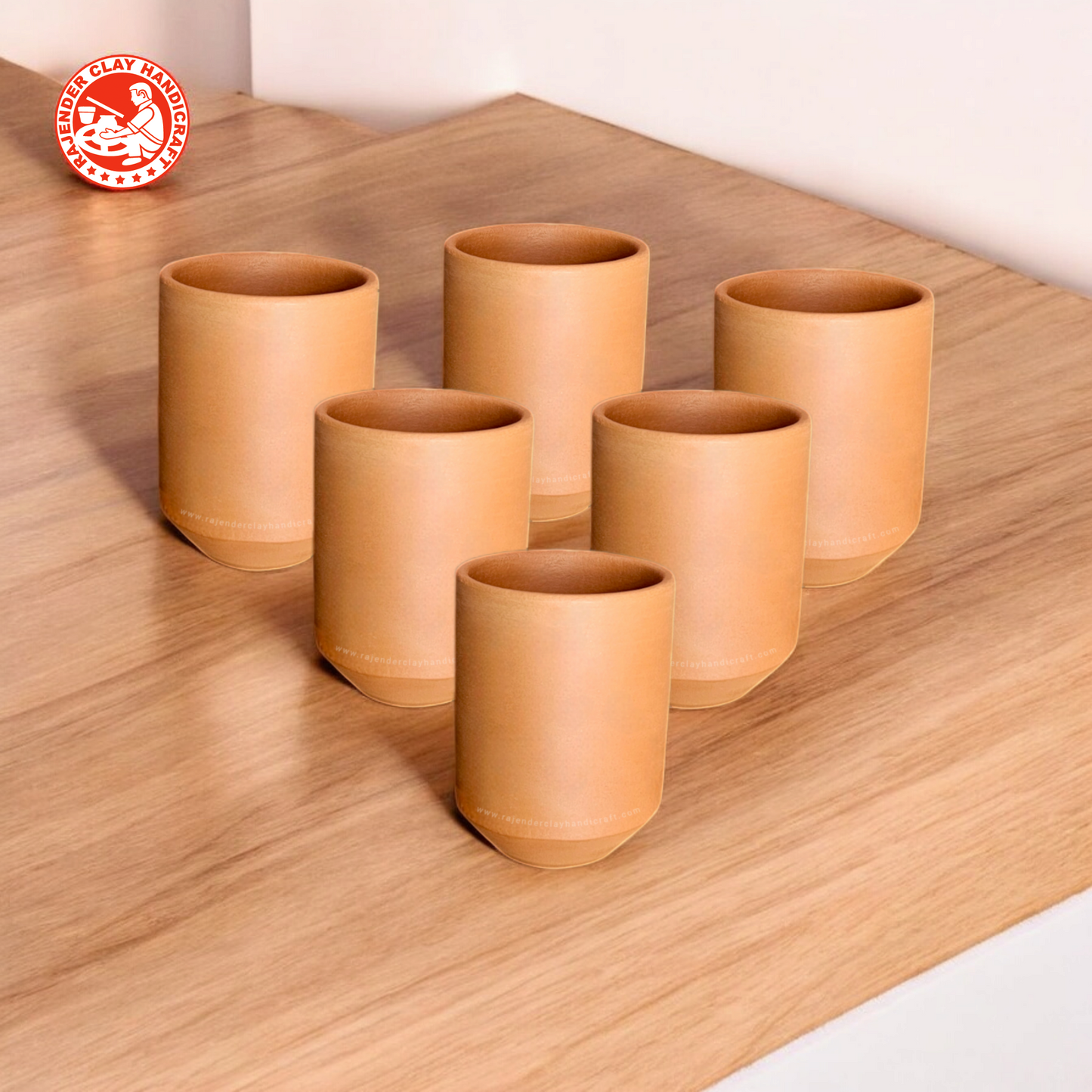 Set of 6 Mitti Glasses (250 ml) by Rajender Clay Handicraft – Handmade Natural Clay Tumblers