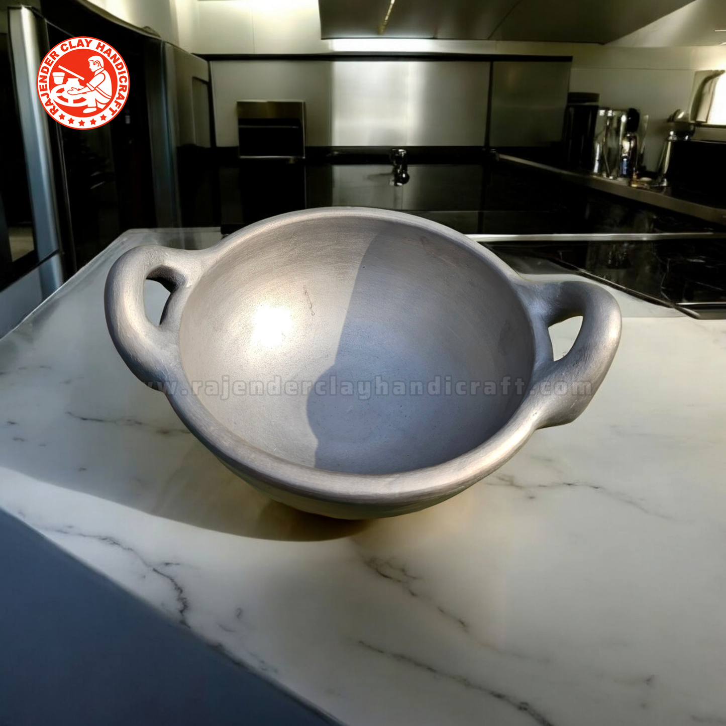 Mitti Black Indian Wok Kadhai by Rajender Clay Handicraft – Handmade Traditional Cooking Pot