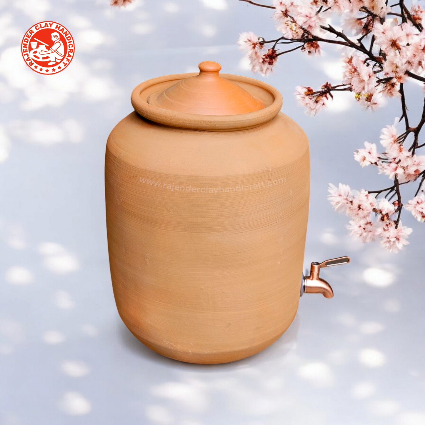 Mitti Water Jug with Metal Tap | 100% Handmade Clay Water Dispenser by Rajender Clay Handicraft | Eco-Friendly & Health-Friendly