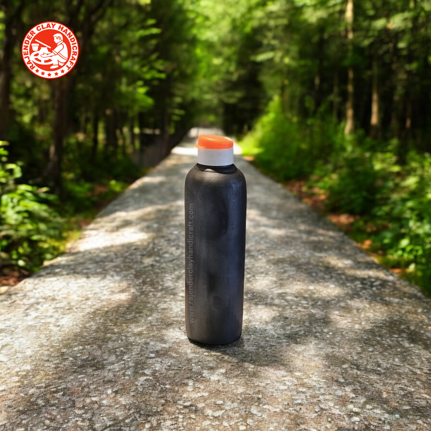 Mitti Black Carry Bottle for Healthy Water by Rajender Clay Handicraft – Eco-Friendly and Stylish Clay Bottle