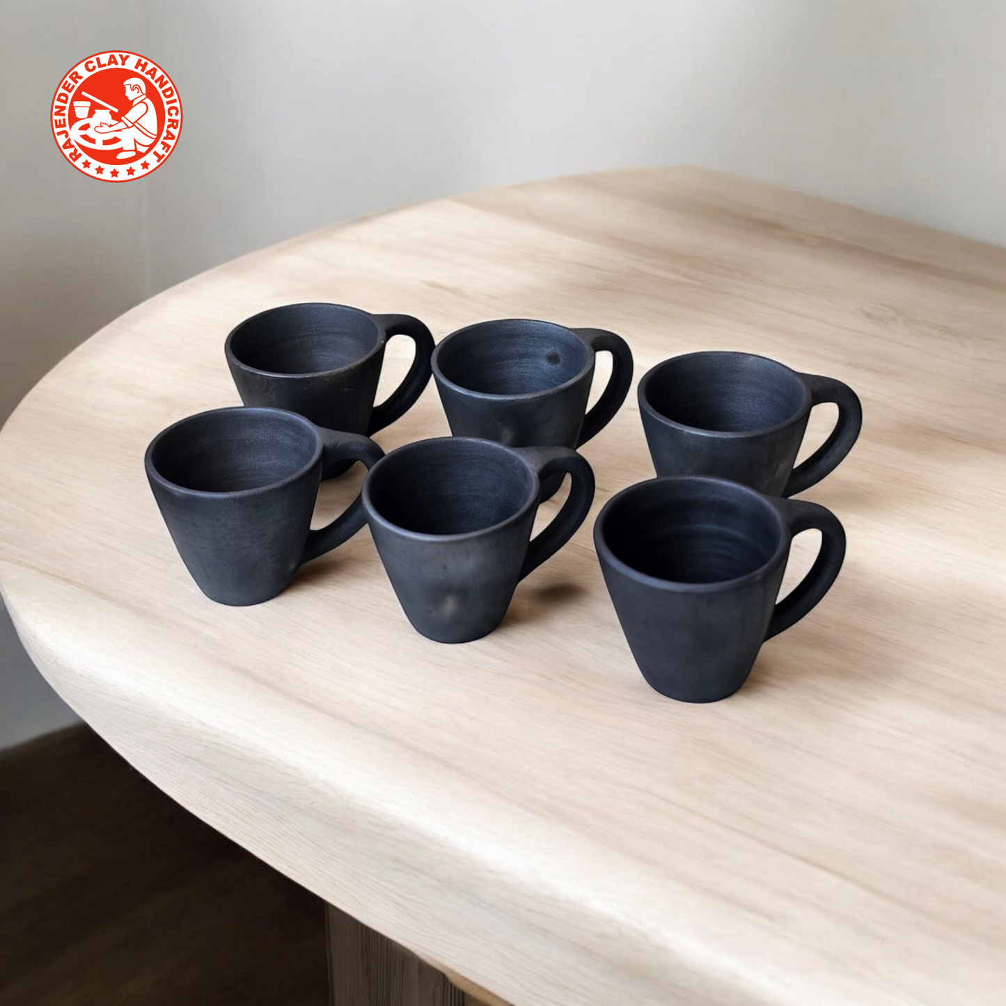 Set of 6 Black Mitti Classic Cups by Rajender Clay Handicraft