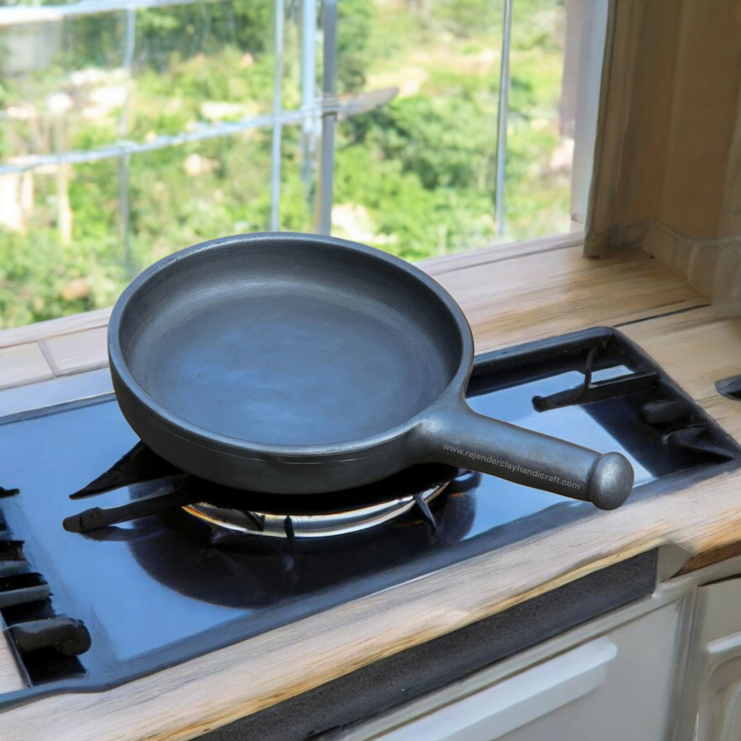 Black Mitti Fry Pan by Rajender Clay Handicraft – Handmade Traditional Clay Skillet