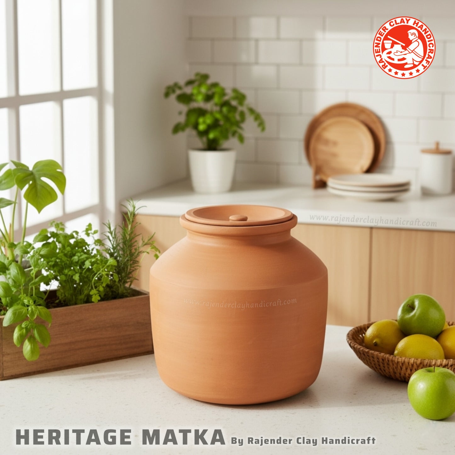 Heritage Matka by Rajender Clay Handicraft | 100% Pure Natural Mitti Clay Water Pot | Handmade Earthen Pot for Cool, Pure & Healthy Drinking Water | Eco-Friendly & Traditional