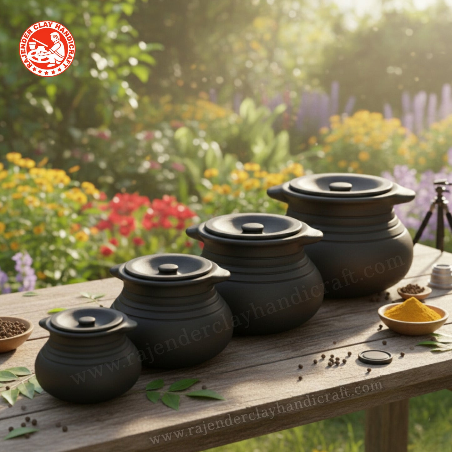 Black Deep Pot Handi - 100% Handmade by Rajender Clay Handicraft for Cooking Dal, Biryani, Pulao, Curries, and More