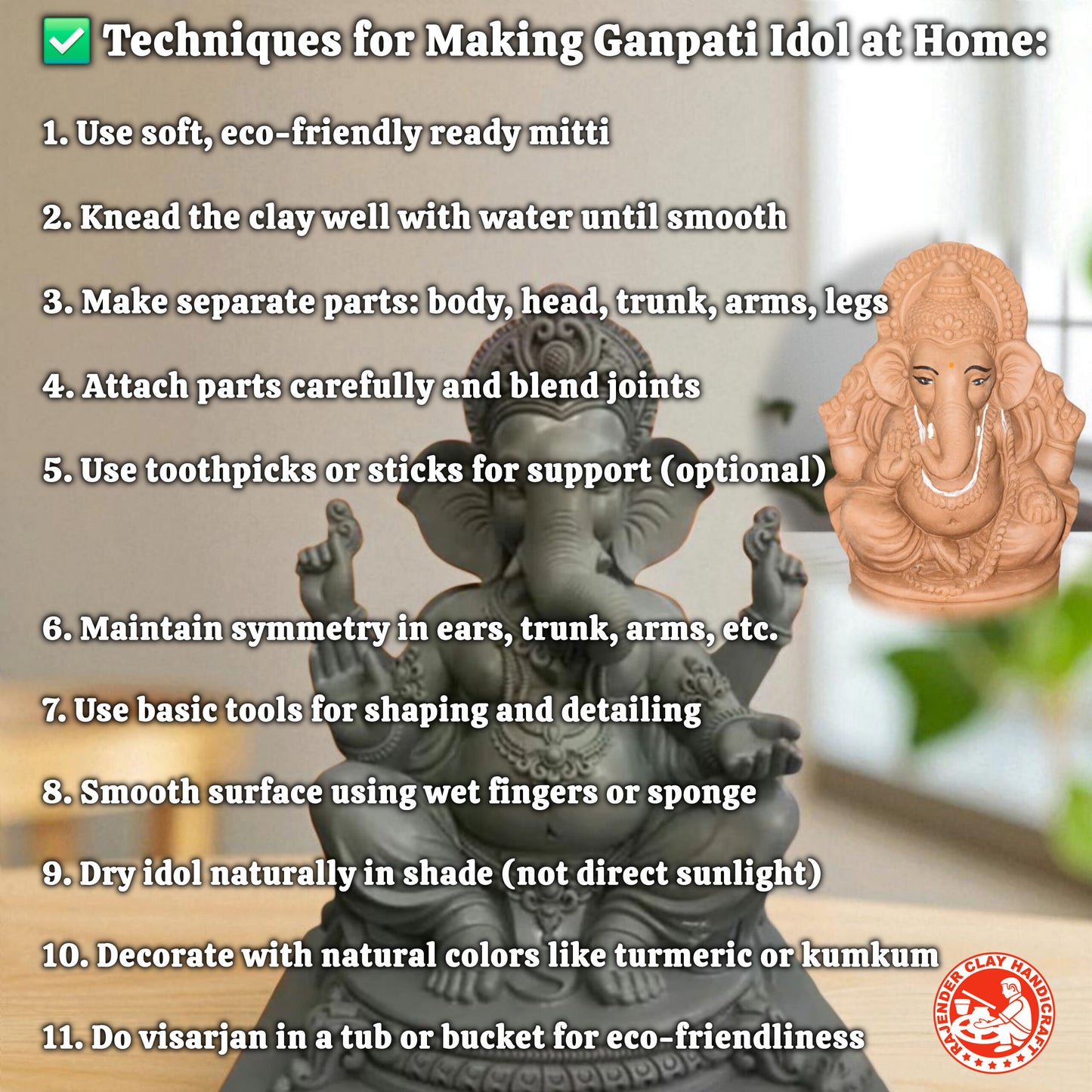Pure Ready Mitti for Ganpati Idol, Diyas, Clay Art & Crafts | Eco-Friendly Clay for Homemade Ganesh Murti Making | Rajender Clay Handicraft