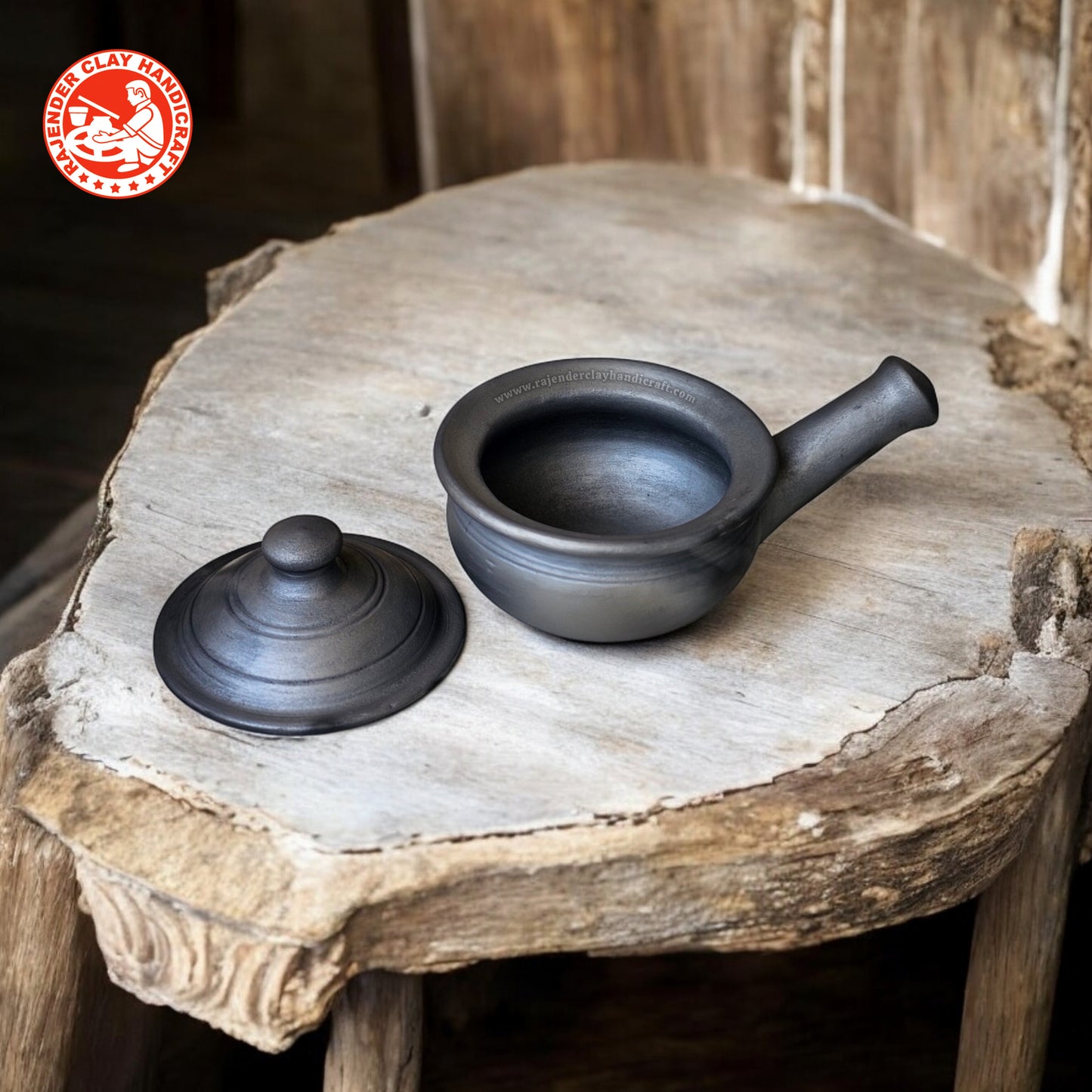 Handmade Black Mitti Tadka Pan for Multi-Purpose Kitchen Use by Rajender Clay Handicraft