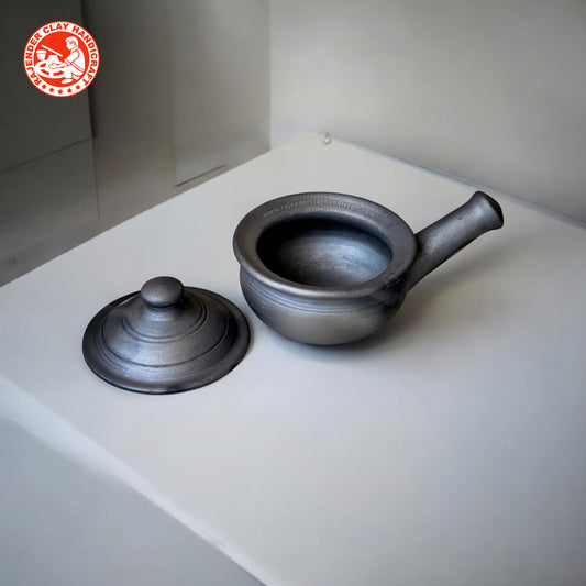 Handmade Black Mitti Tadka Pan for Multi-Purpose Kitchen Use by Rajender Clay Handicraft