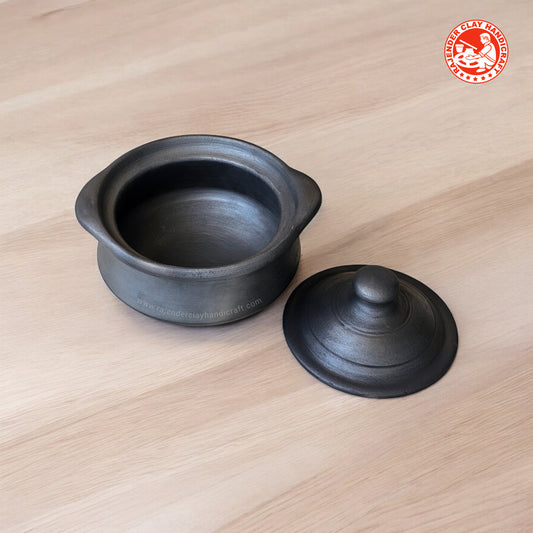 Black Serving Pot by Rajender Clay Handicraft | 100% Handmade Mitti Pot | Versatile Clay Pot for All Types of Serving
