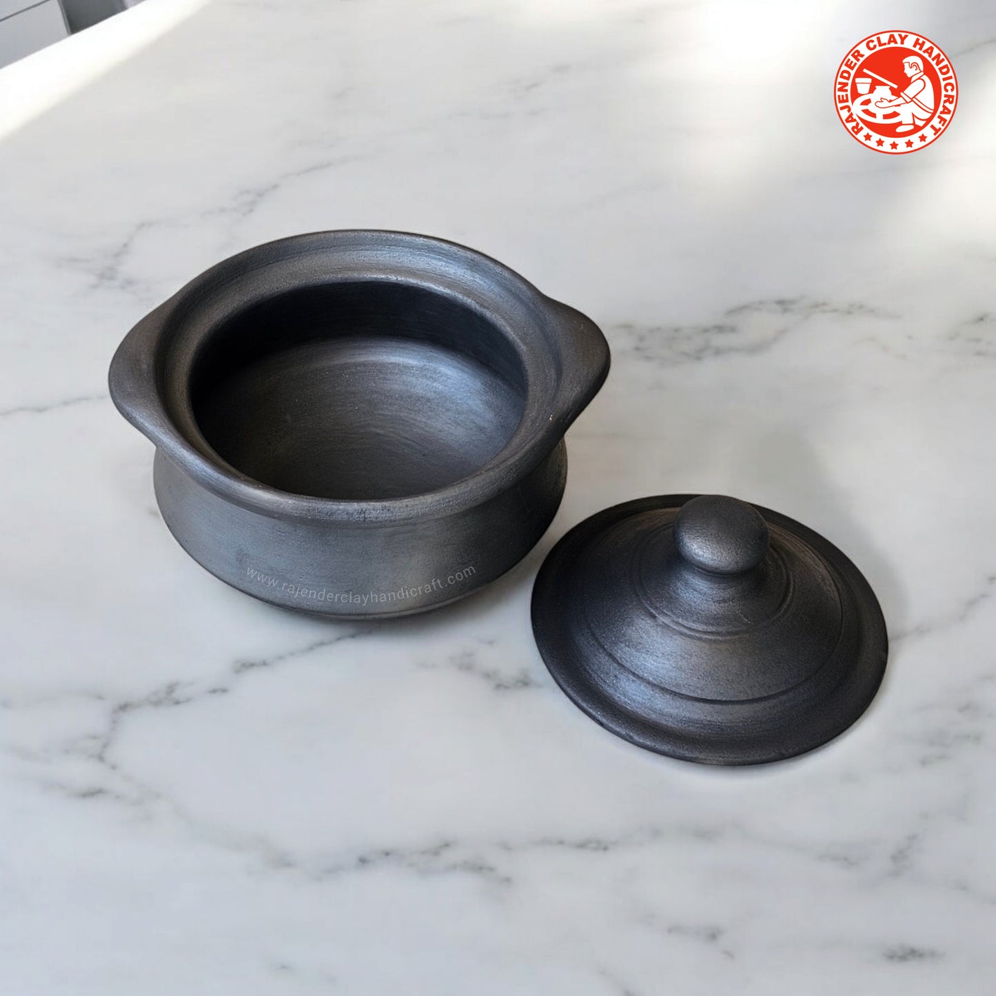 Black Serving Pot by Rajender Clay Handicraft | 100% Handmade Mitti Pot | Versatile Clay Pot for All Types of Serving