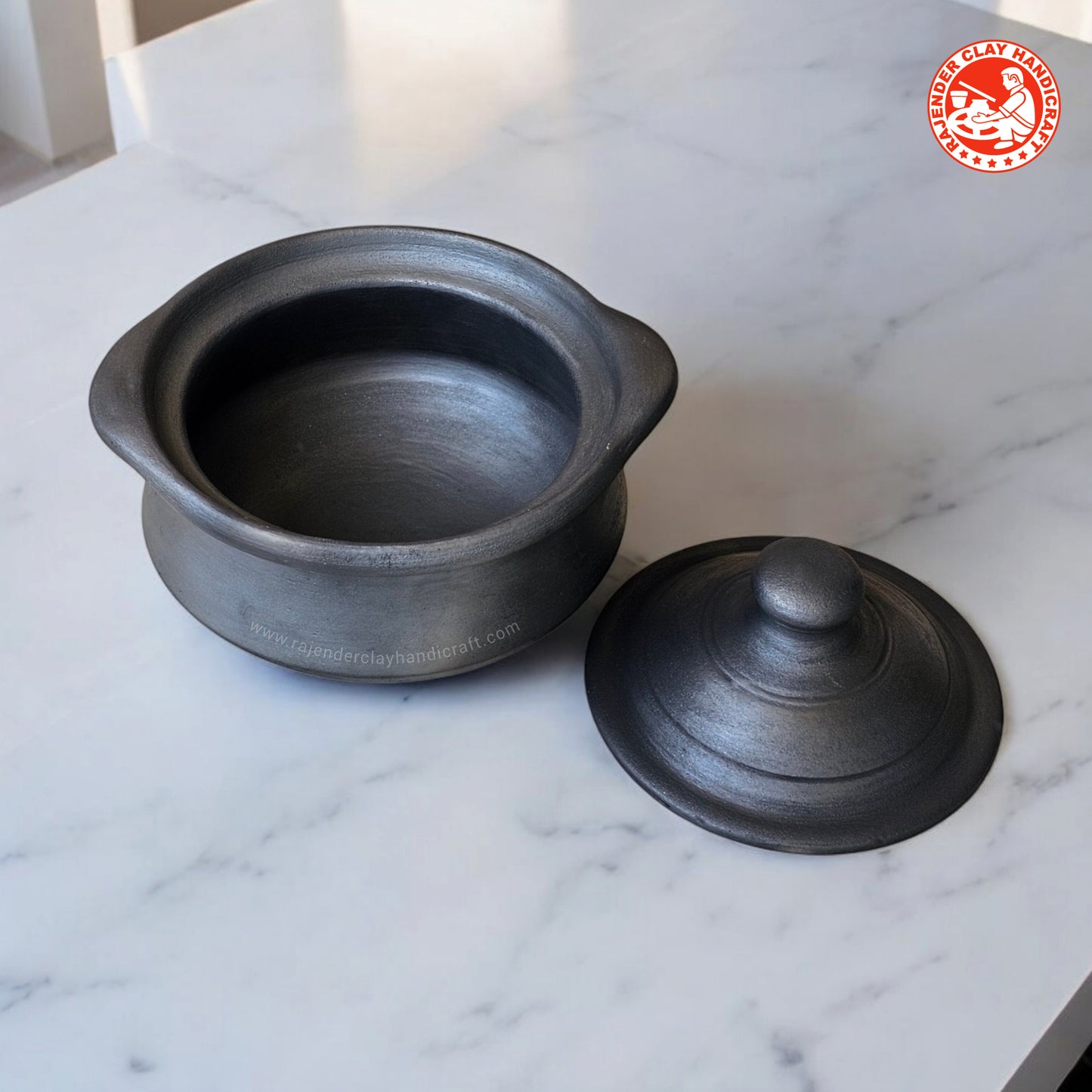 Black Serving Pot by Rajender Clay Handicraft | 100% Handmade Mitti Pot | Versatile Clay Pot for All Types of Serving
