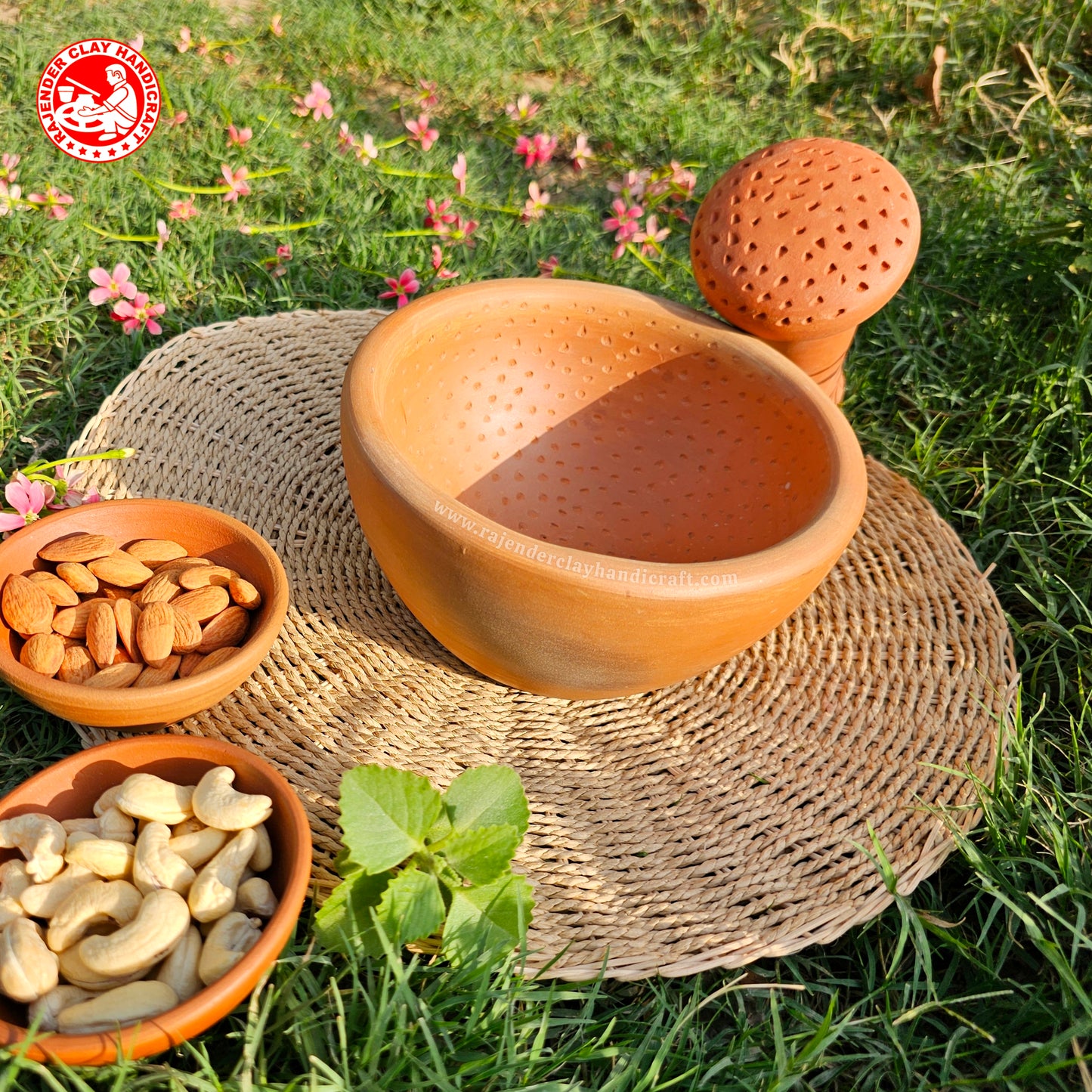 Mitti Desi Okhli by Rajender Clay Handicraft - Traditional Kitchen Khalbatta/Okhli Masher for Grinding Spices and Herbs