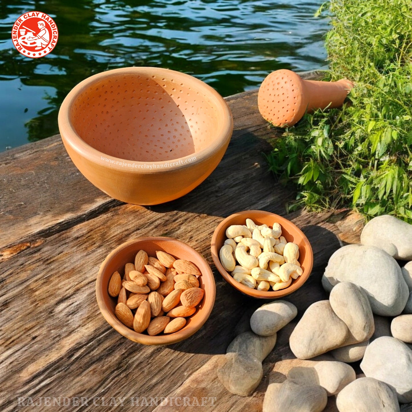 Mitti Desi Okhli by Rajender Clay Handicraft - Traditional Kitchen Khalbatta/Okhli Masher for Grinding Spices and Herbs