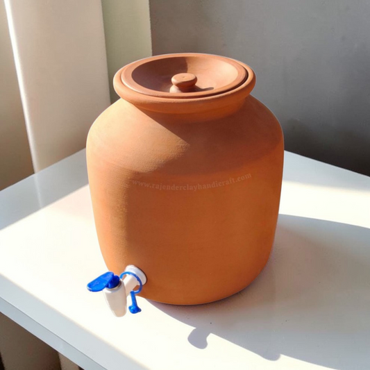 Mitti Water Jug With Down Lid - Traditional Clay Water Pitcher by Rajender Clay Handicraft