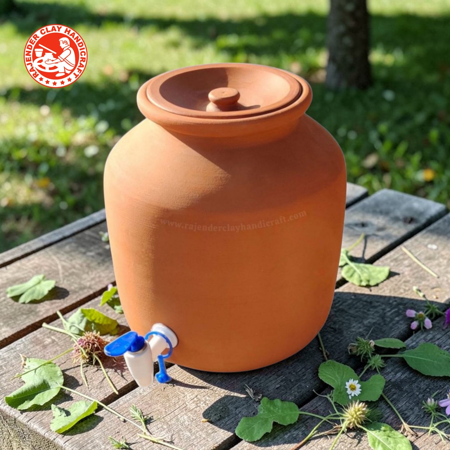 Mitti Water Jug With Down Lid - Traditional Clay Water Pitcher by Rajender Clay Handicraft