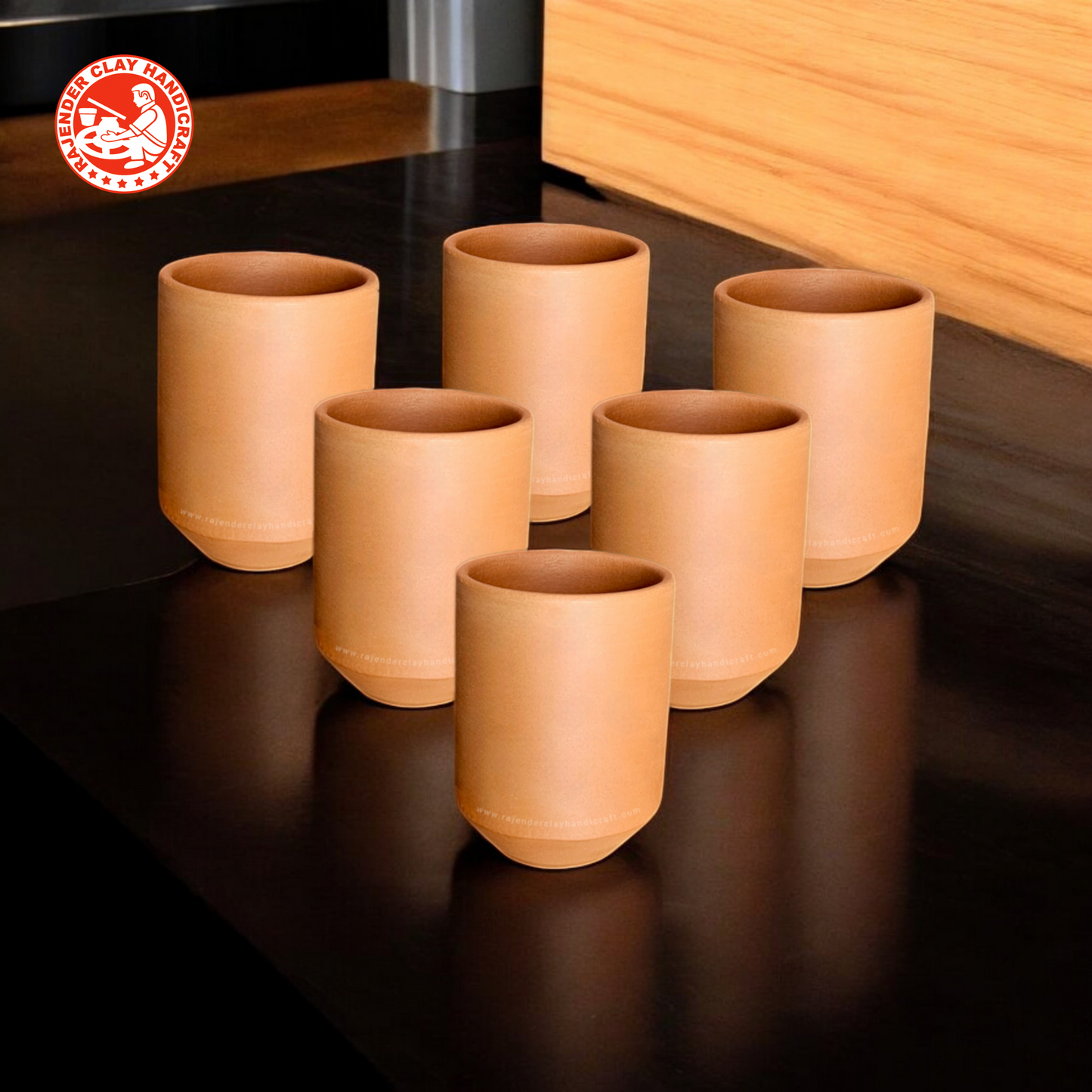 Set of 6 Mitti Glasses (250 ml) by Rajender Clay Handicraft – Handmade Natural Clay Tumblers