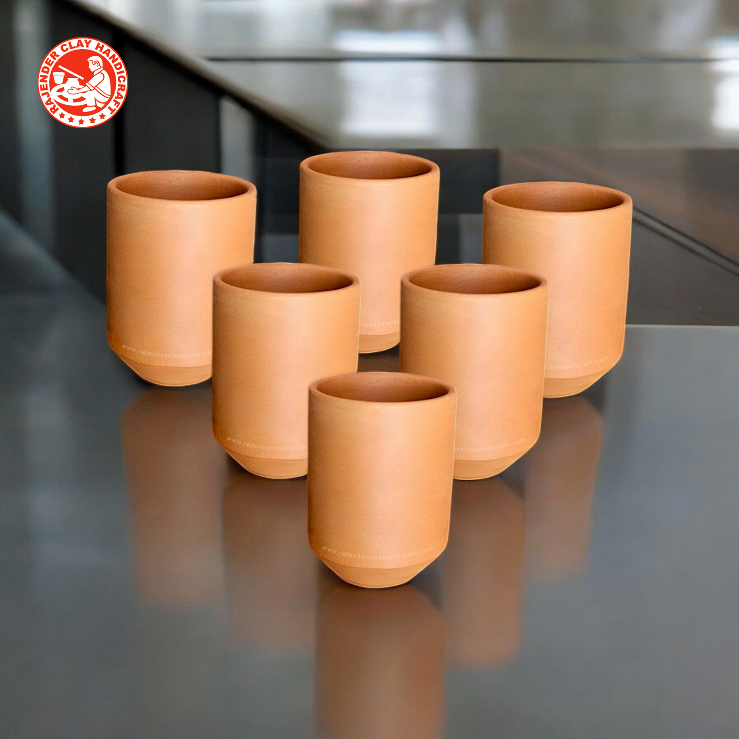 Set of 6 Mitti Glasses (250 ml) by Rajender Clay Handicraft – Handmade Natural Clay Tumblers