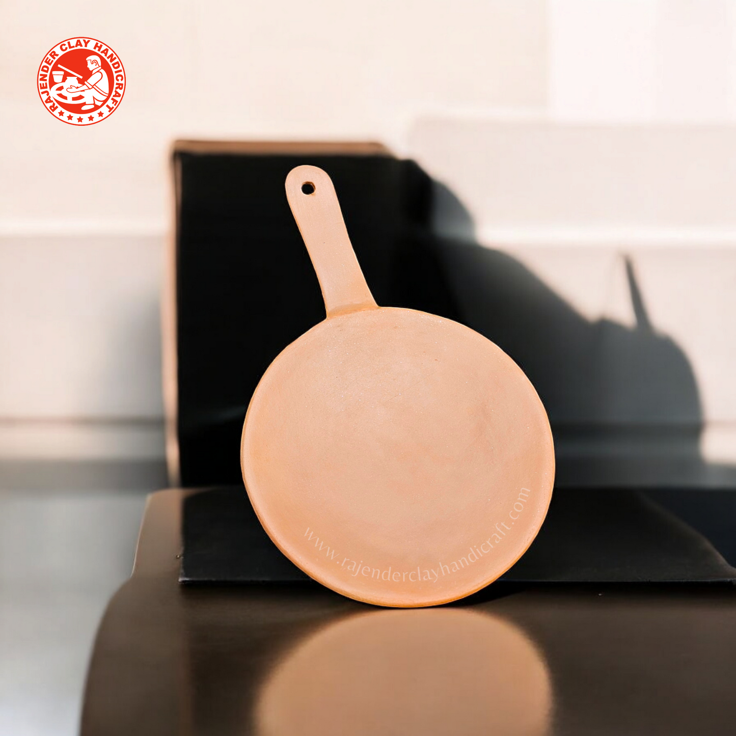 Natural Handle Tawa by Rajender Clay Handicraft – Perfect for Authentic Cooking | Mitti Tawa | Eco-friendly Clay Tawa