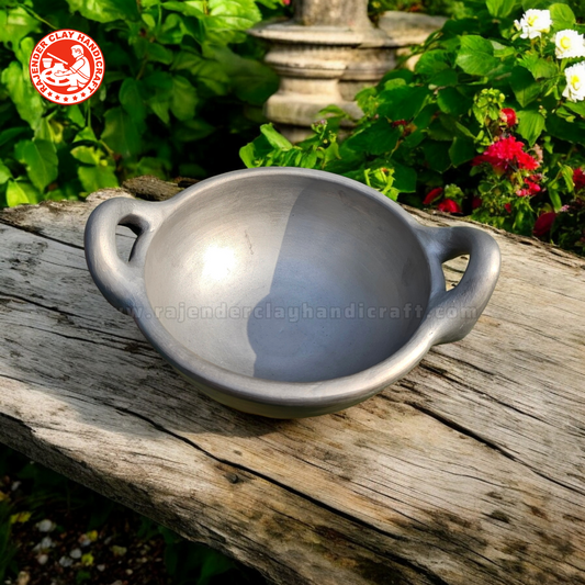 Mitti Black Indian Wok Kadhai by Rajender Clay Handicraft – Handmade Traditional Cooking Pot