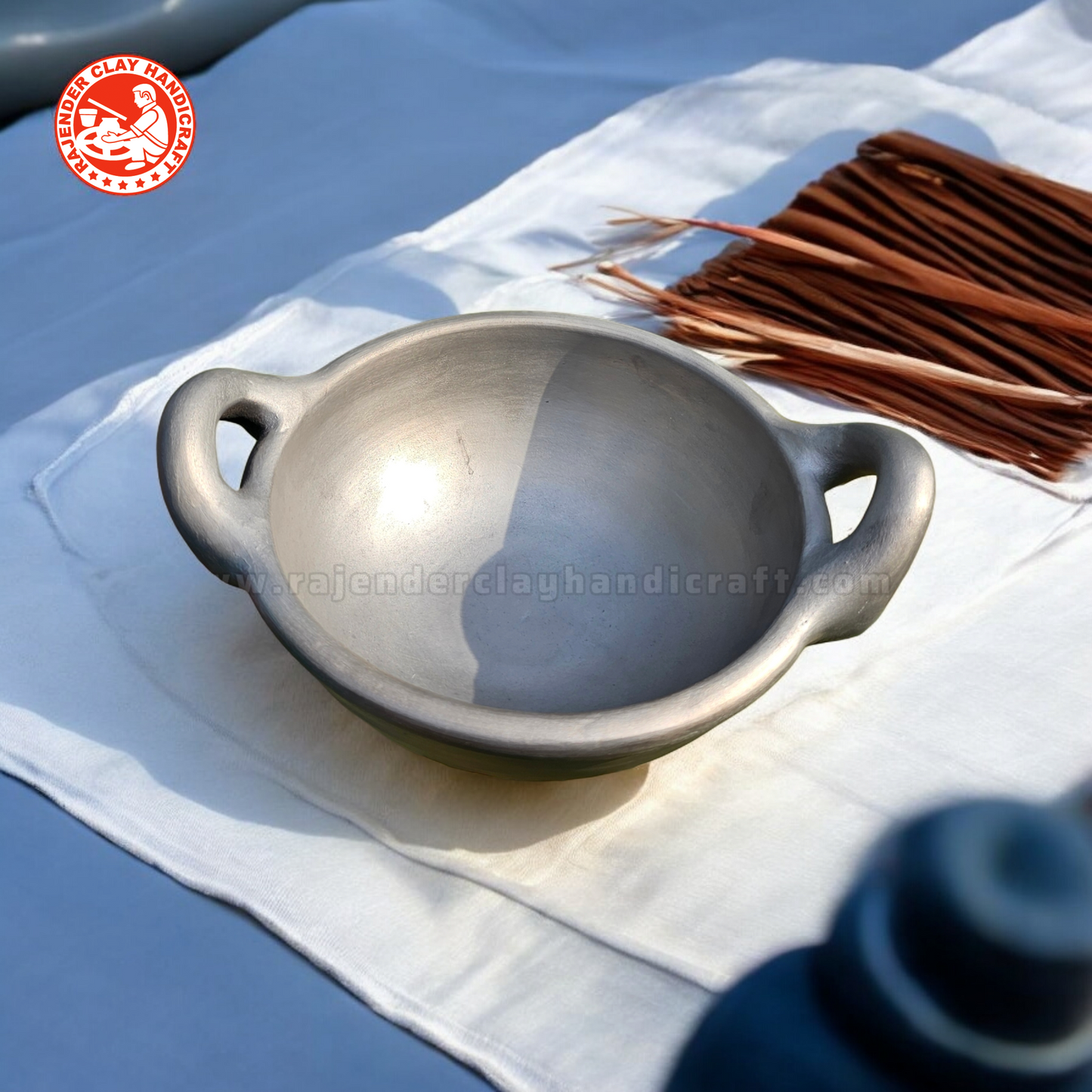 Mitti Black Indian Wok Kadhai by Rajender Clay Handicraft – Handmade Traditional Cooking Pot