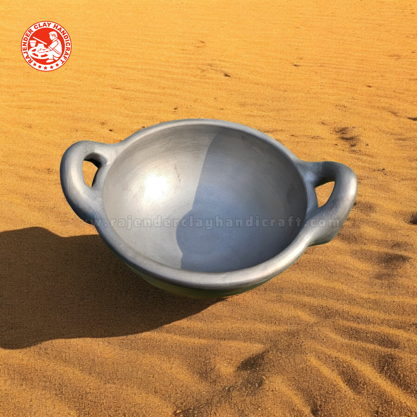 Mitti Black Indian Wok Kadhai by Rajender Clay Handicraft – Handmade Traditional Cooking Pot