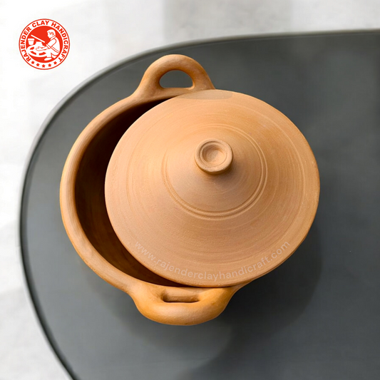Mitti Kadhai With Lid by Rajender Clay Handicraft - Traditional Earthen Clay Wok for Authentic Cooking