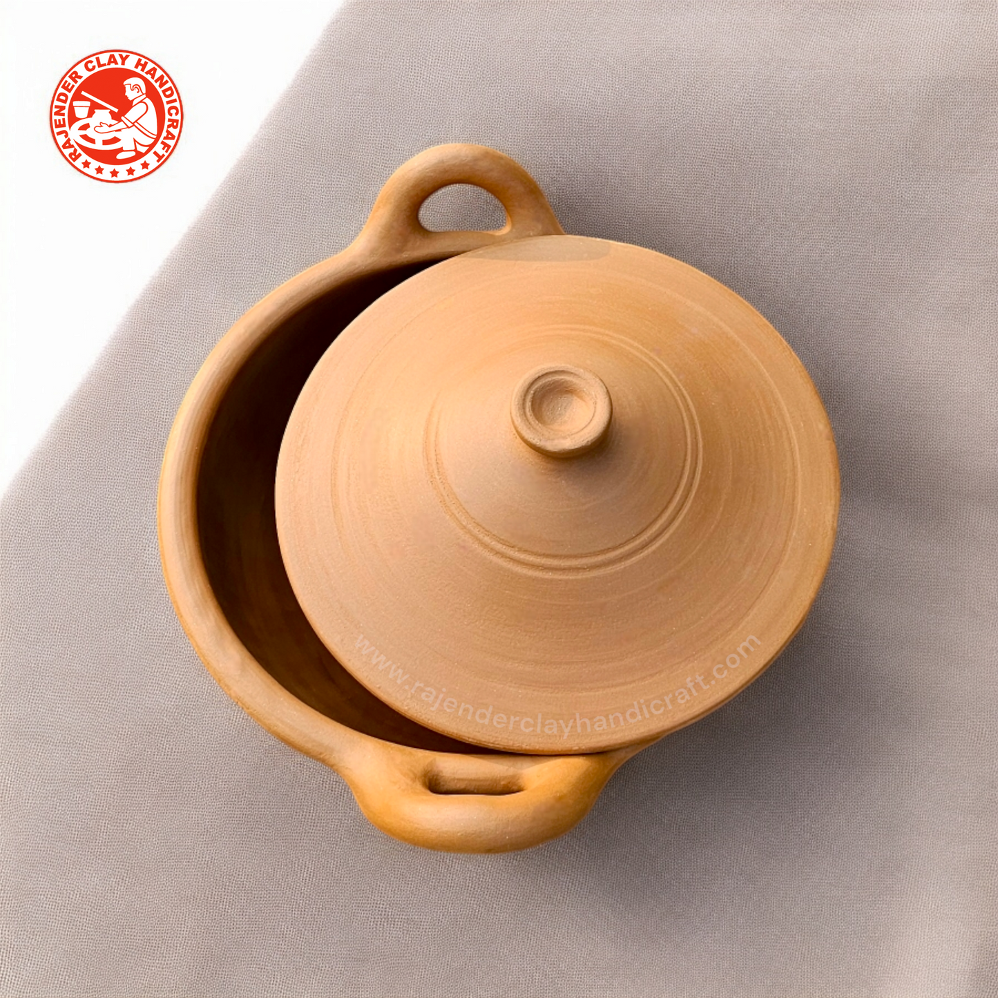 Mitti Kadhai With Lid by Rajender Clay Handicraft - Traditional Earthen Clay Wok for Authentic Cooking