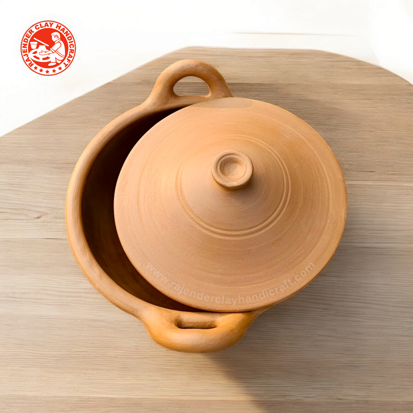 Mitti Kadhai With Lid by Rajender Clay Handicraft - Traditional Earthen Clay Wok for Authentic Cooking