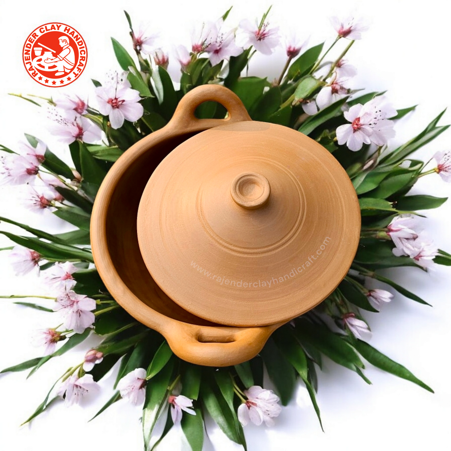Mitti Kadhai With Lid by Rajender Clay Handicraft - Traditional Earthen Clay Wok for Authentic Cooking