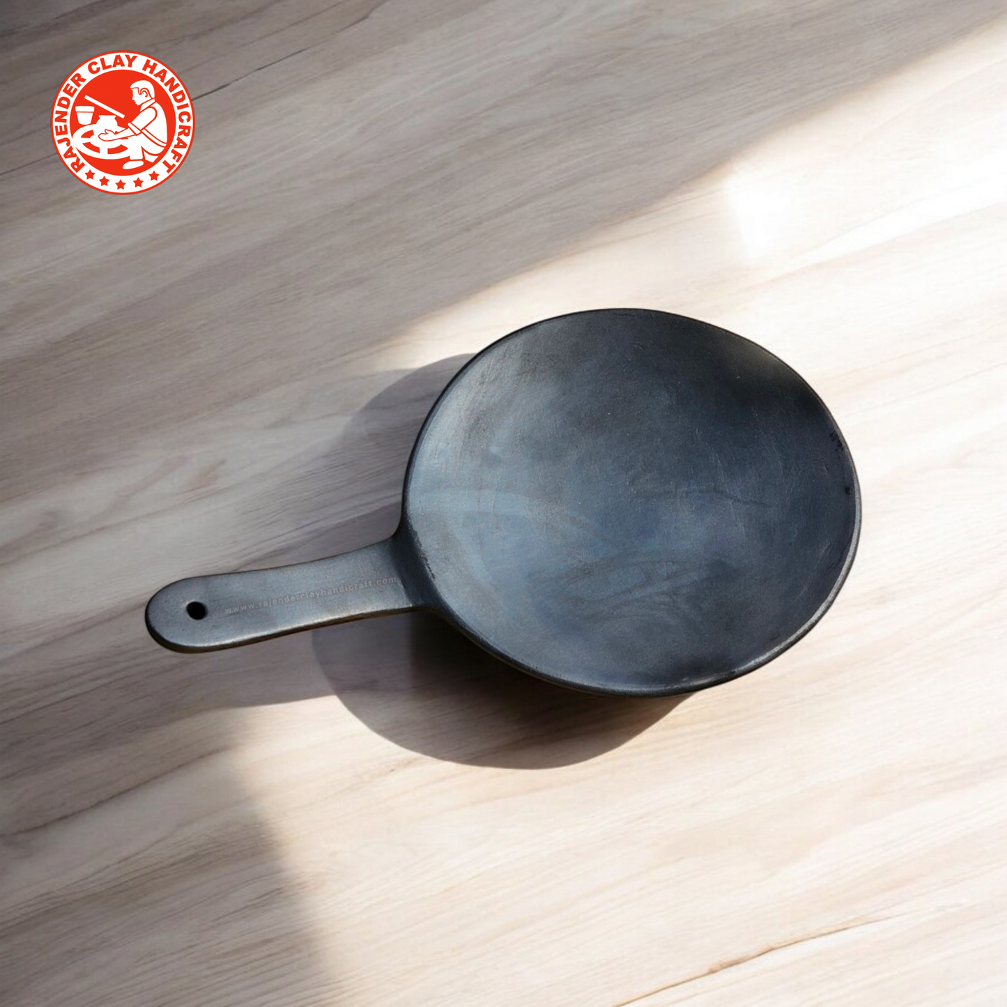 Black Natural Handle Tawa by Rajender Clay Handicraft – Handmade Traditional Clay Black Tawa