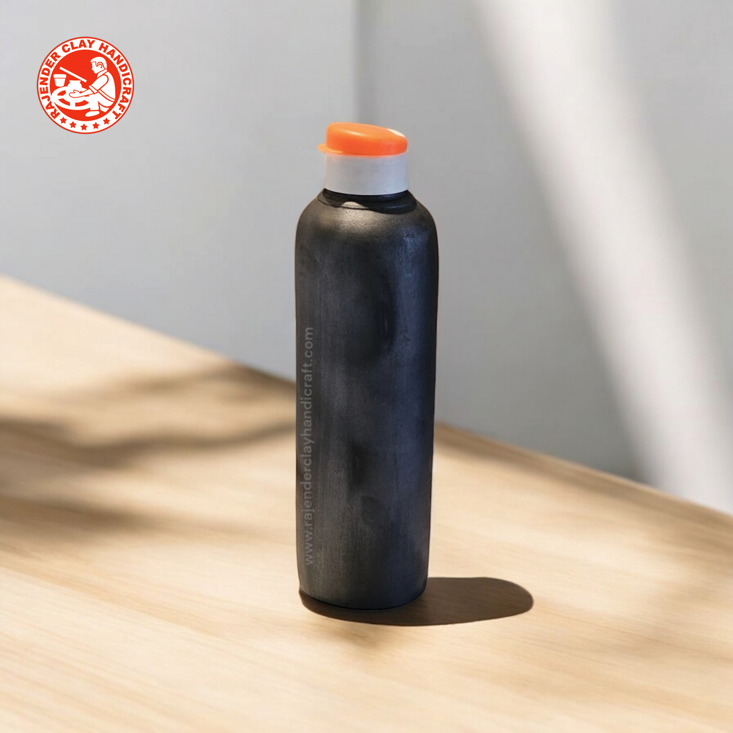 Mitti Black Carry Bottle for Healthy Water by Rajender Clay Handicraft – Eco-Friendly and Stylish Clay Bottle