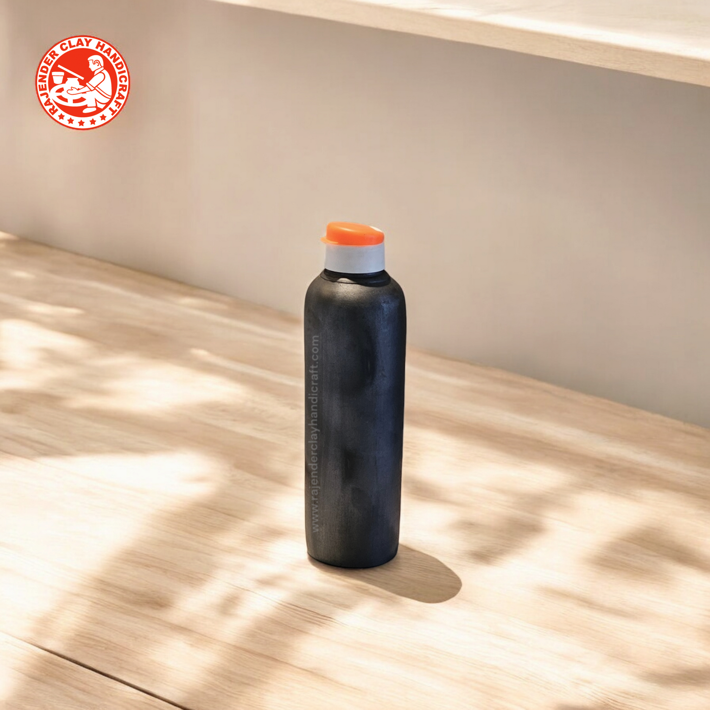 Mitti Black Carry Bottle for Healthy Water by Rajender Clay Handicraft – Eco-Friendly and Stylish Clay Bottle