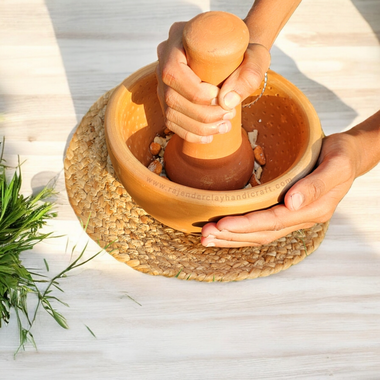 Mitti Desi Okhli by Rajender Clay Handicraft - Traditional Kitchen Khalbatta/Okhli Masher for Grinding Spices and Herbs