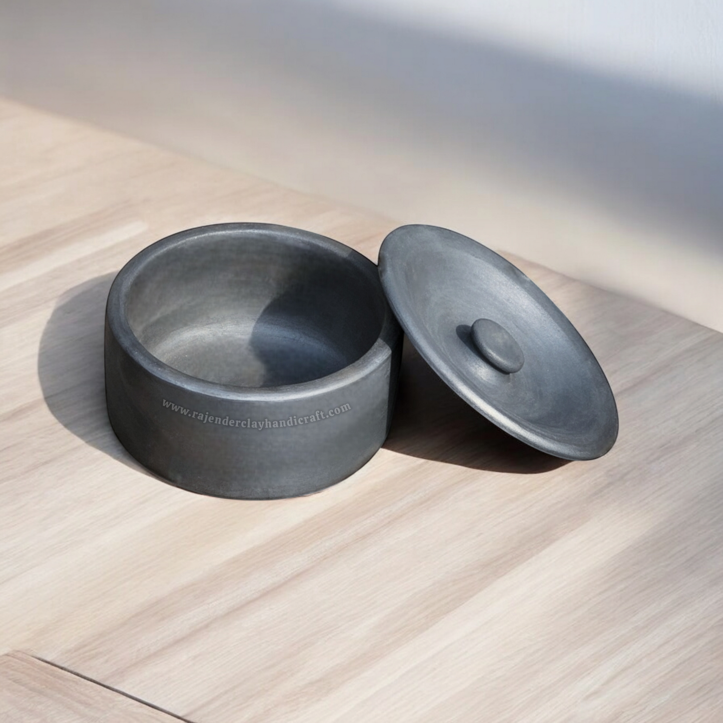 Handmade Black Flat Curd Pot for Dahi | Traditional Clay Pot for Thick Creamy Curd | Natural, Non-Toxic Earthenware by Rajender Clay Handicraft