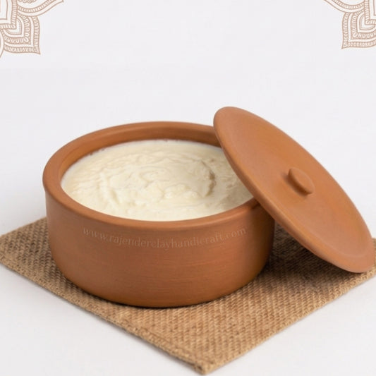 Handmade Terracotta Flat Curd Pot for Thick Dahi, Yogurt Fermentation, Ambali, Food Serving & Storage, Sprouting Seeds and Soaking Grains – Traditional Natural Clay Pot by Rajender Clay Handicraft
