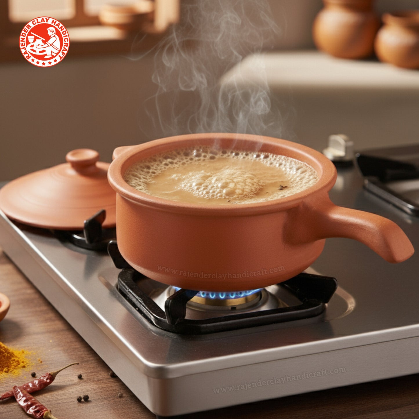 Mitti Sauce Pan by Rajender Clay Handicraft – Traditional Clay Pan for Tea, Milk, and Cooking