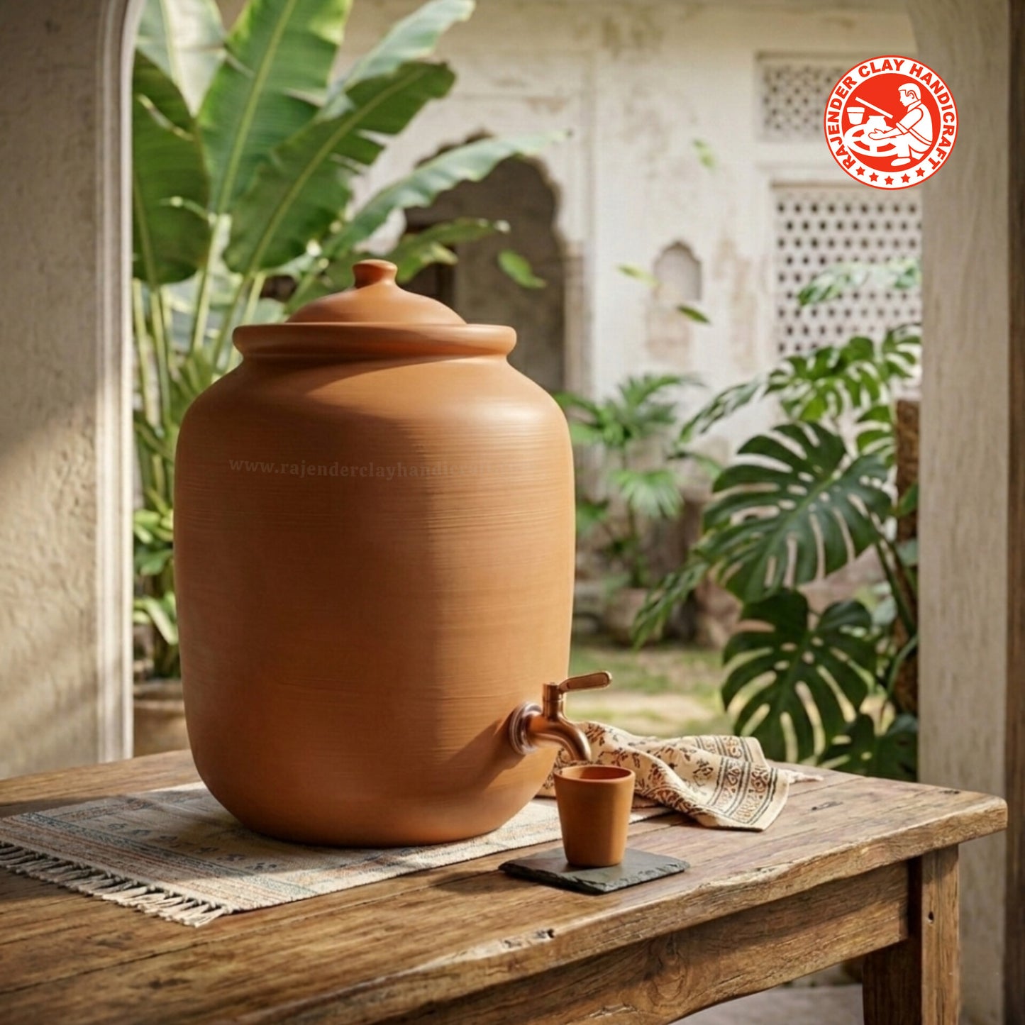Mitti Water Jug with Metal Tap | 100% Handmade Clay Water Dispenser by Rajender Clay Handicraft | Eco-Friendly & Health-Friendly