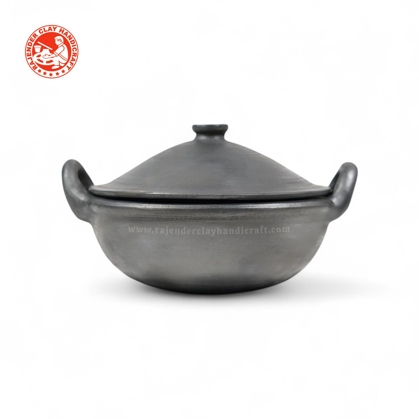 Black Indian Clay Wok Kadhai with Lid | 100% Pure Handmade Earthen Cookware for Healthy Cooking | Traditional Mitti Kadhai by Rajender Clay Handicraft