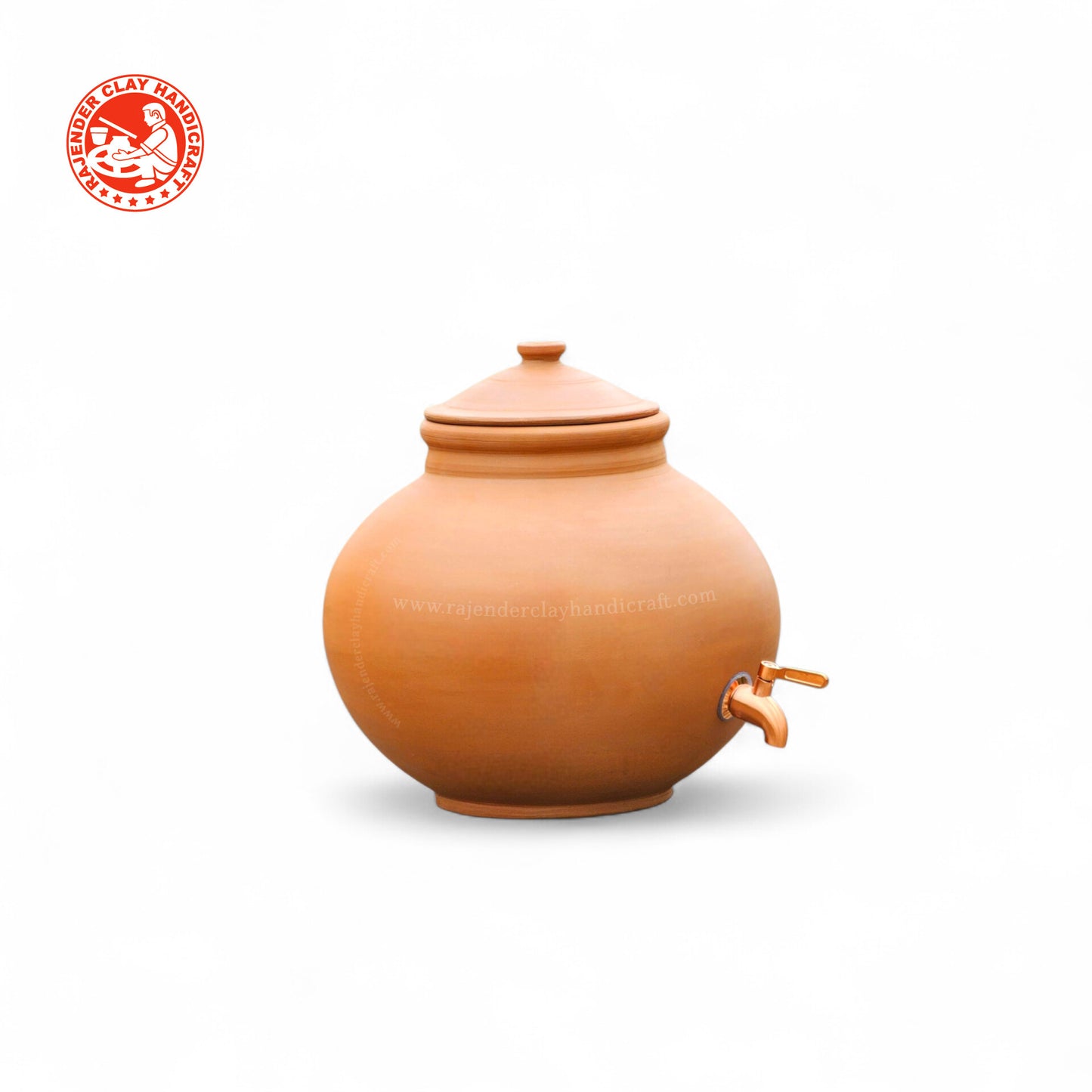 Mitti Gol Matka with Metal Tap | Handmade Clay Water Pot | Natural Cooling Earthen Pot for Drinking Water | Eco-Friendly, Traditional, Alkaline Water Storage for Home & Office by Rajender Clay Handicraft