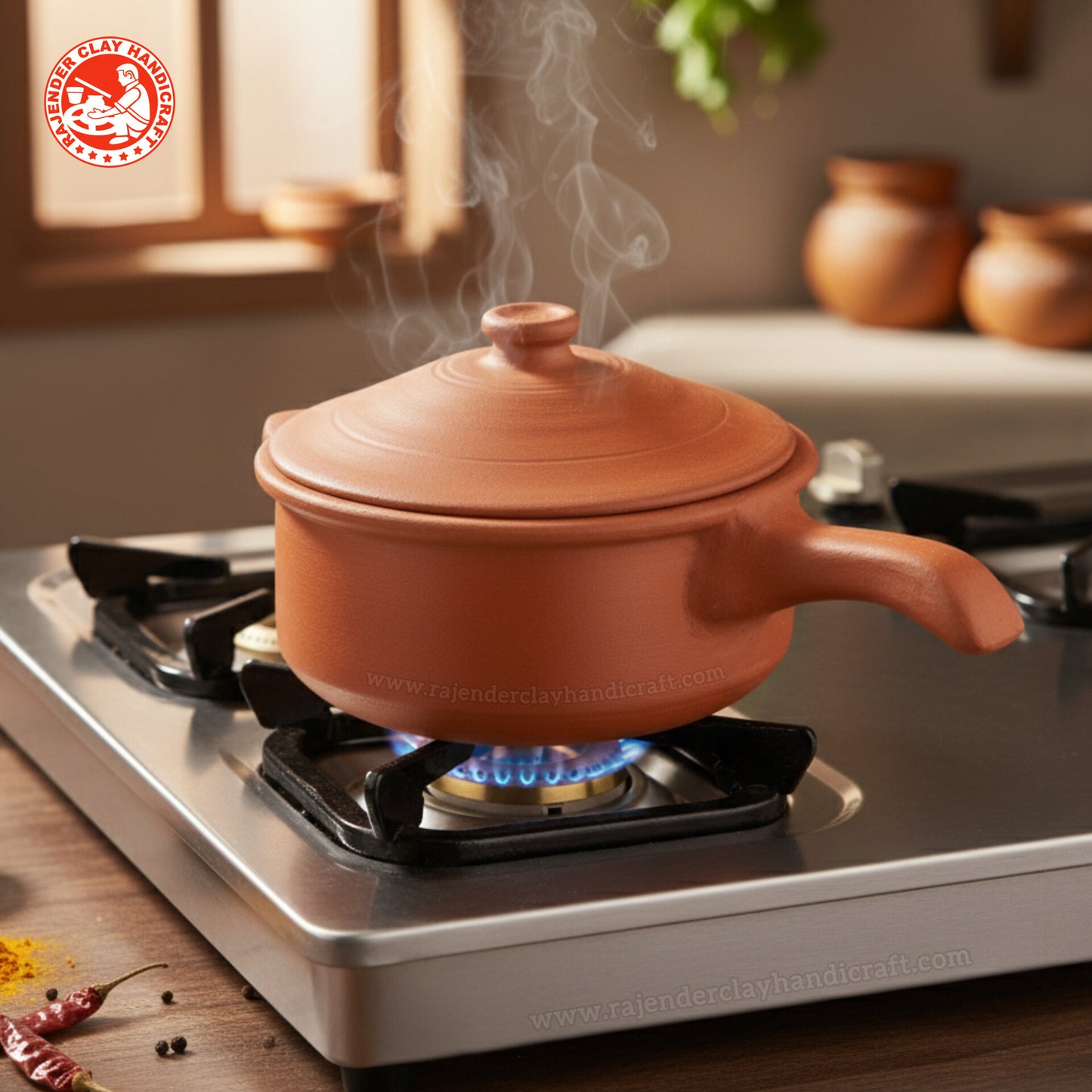 Mitti Sauce Pan by Rajender Clay Handicraft – Traditional Clay Pan for Tea, Milk, and Cooking