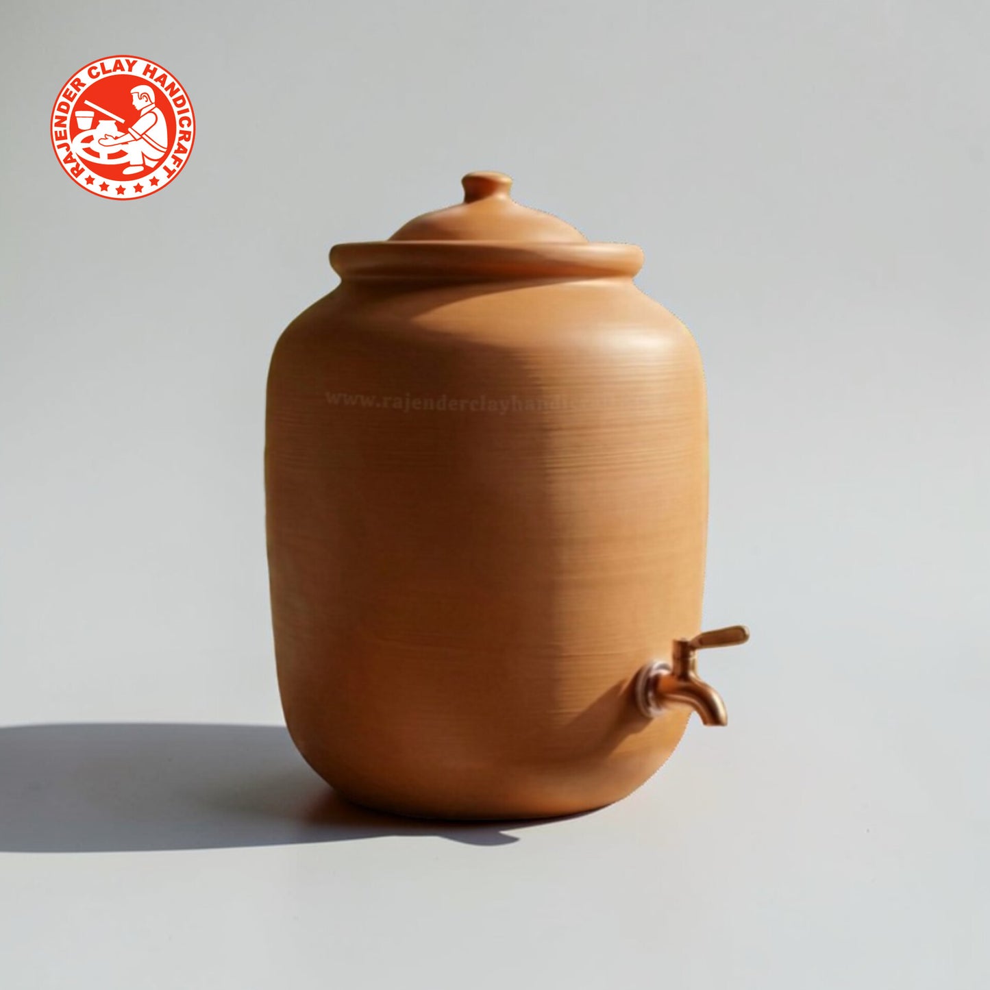 Mitti Water Jug with Metal Tap | 100% Handmade Clay Water Dispenser by Rajender Clay Handicraft | Eco-Friendly & Health-Friendly