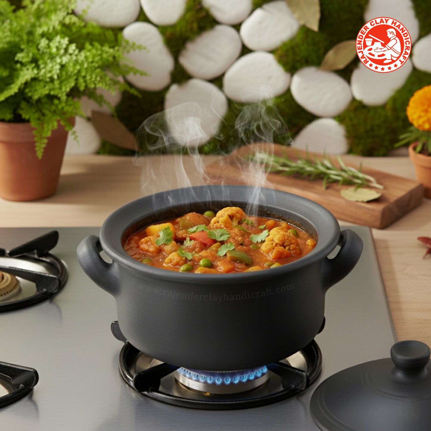 Handmade Flat Clay Kadhai | Multi-Purpose Earthen Cookware for Healthy Cooking | Durable, Eco-Friendly & Non-Toxic | Authentic Craft by Rajender Clay Handicraft