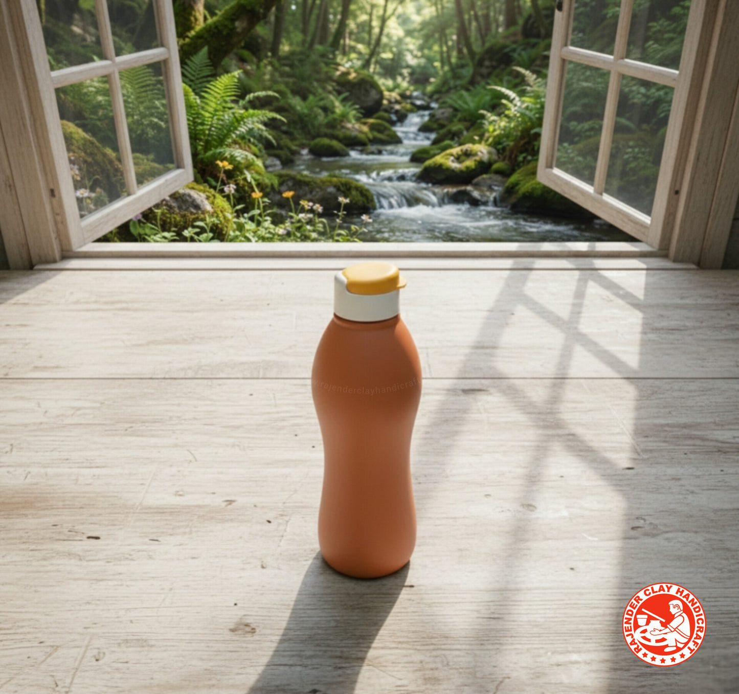 Handmade Mitti Desi Carry Bottle for Naturally Cool & Healthy Water | 100% Pure Clay Water Bottle by Rajender Clay Handicraft