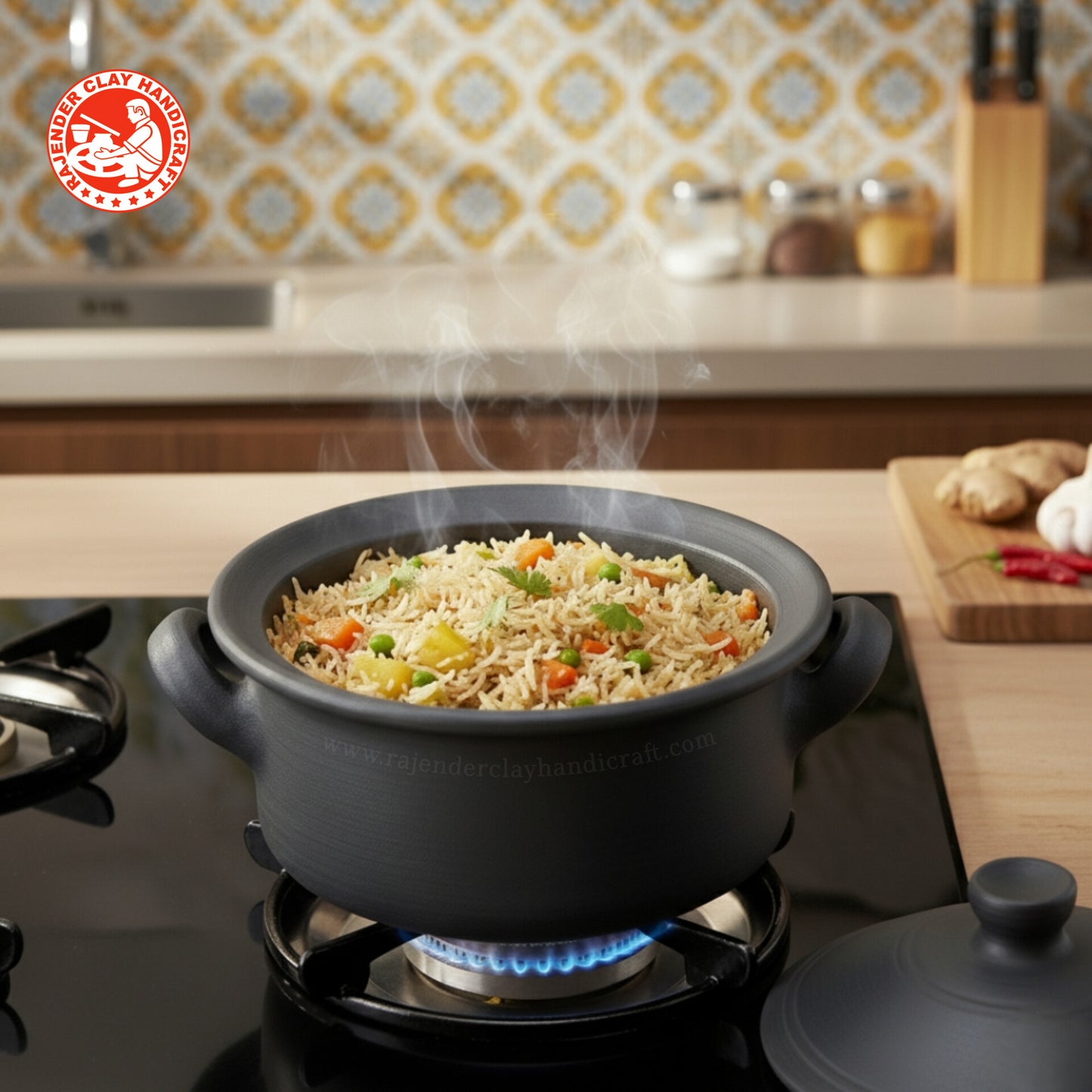 Handmade Flat Clay Kadhai | Multi-Purpose Earthen Cookware for Healthy Cooking | Durable, Eco-Friendly & Non-Toxic | Authentic Craft by Rajender Clay Handicraft