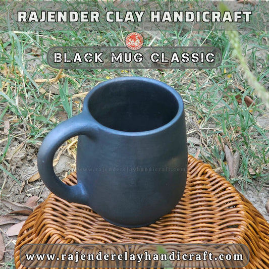 Black Clay Mug Classic | Handmade Mitti Tea & Coffee Cup | Natural Earthen Drinkware | 100% Chemical-Free, Eco-Friendly Traditional Design | Rajender Clay Handicraft