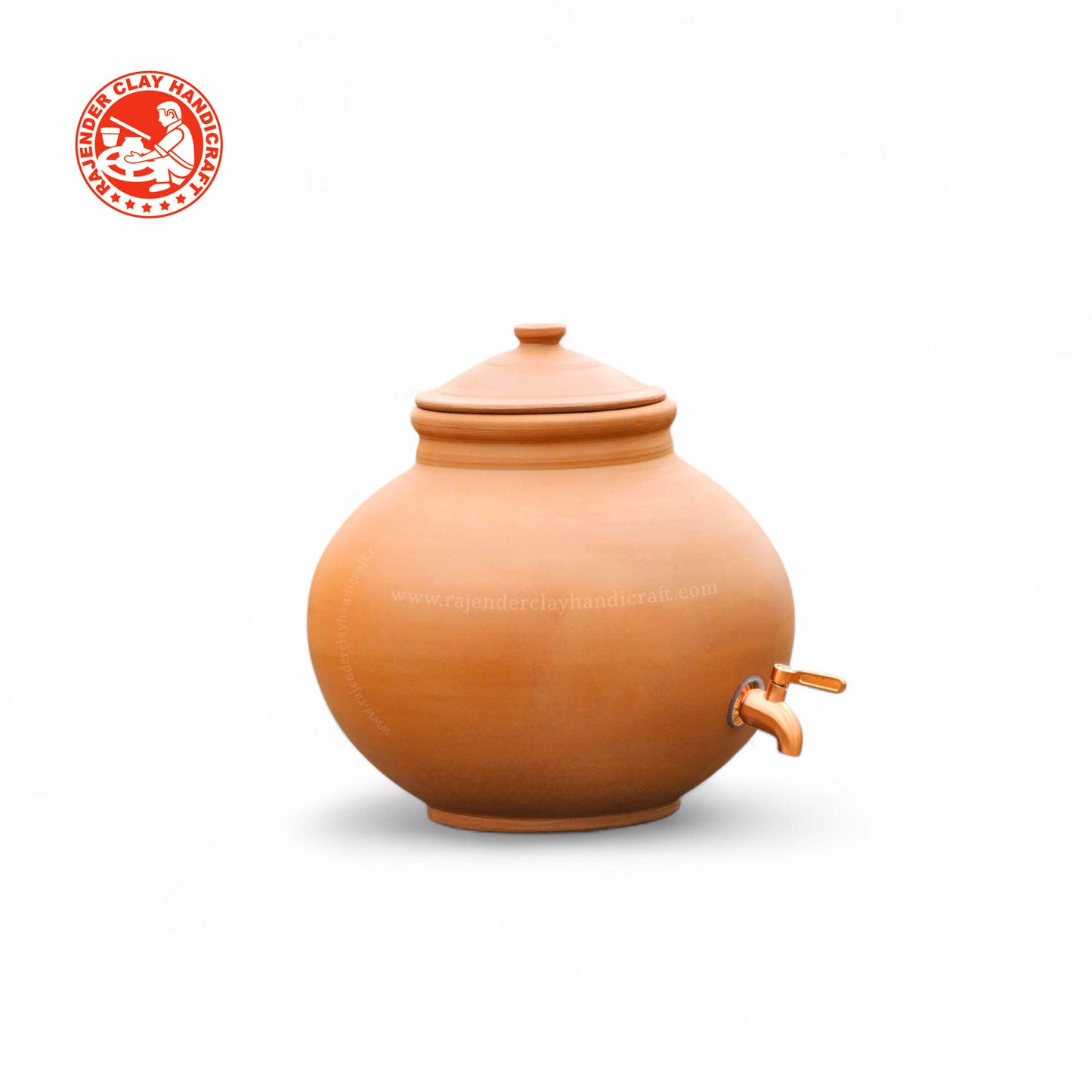Mitti Gol Matka with Metal Tap | Handmade Clay Water Pot | Natural Cooling Earthen Pot for Drinking Water | Eco-Friendly, Traditional, Alkaline Water Storage for Home & Office by Rajender Clay Handicraft