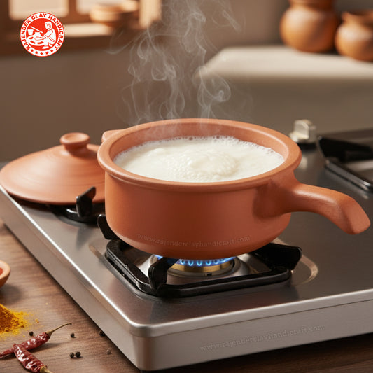 Mitti Sauce Pan by Rajender Clay Handicraft – Traditional Clay Pan for Tea, Milk, and Cooking